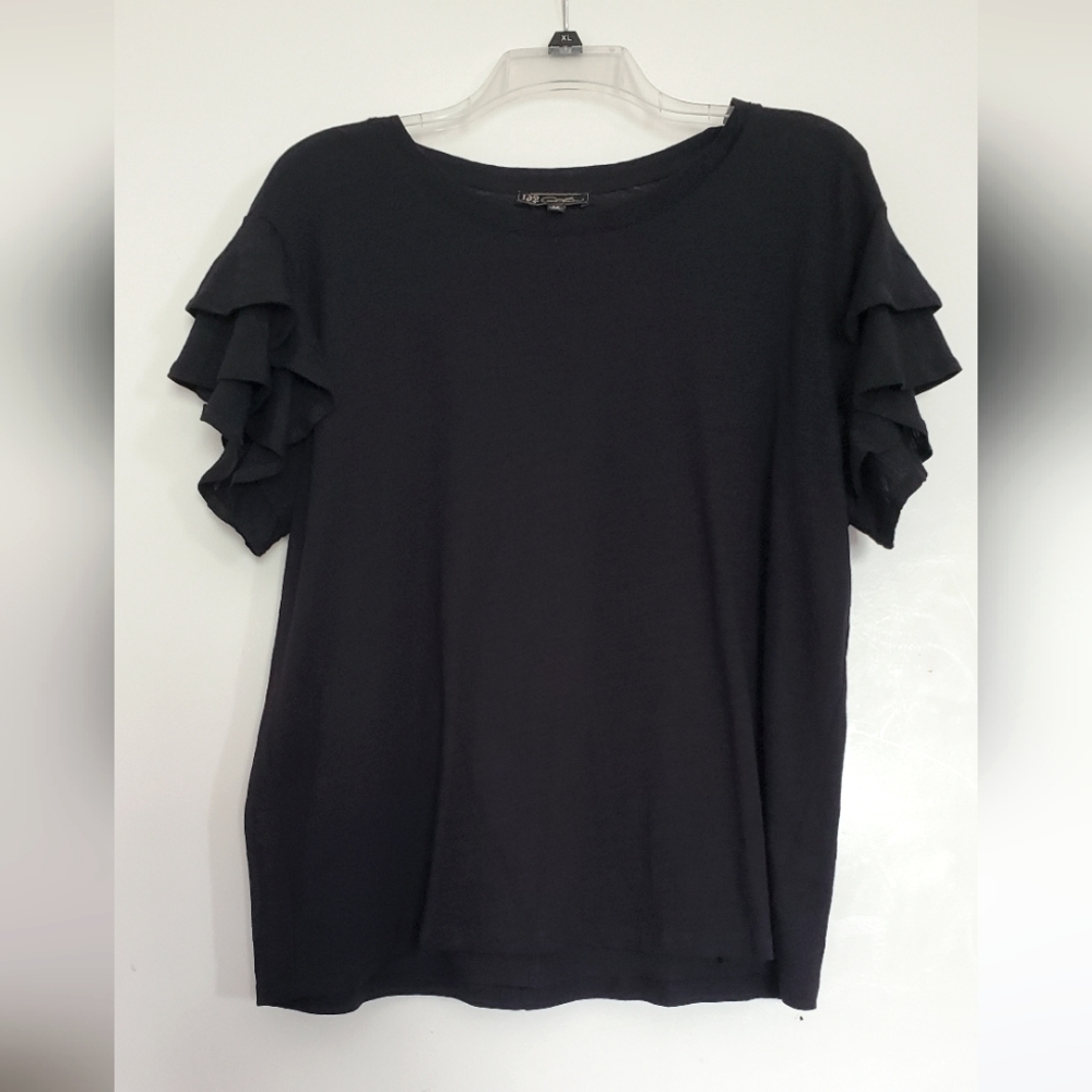 Black Tshirt with ruffle sleeve
